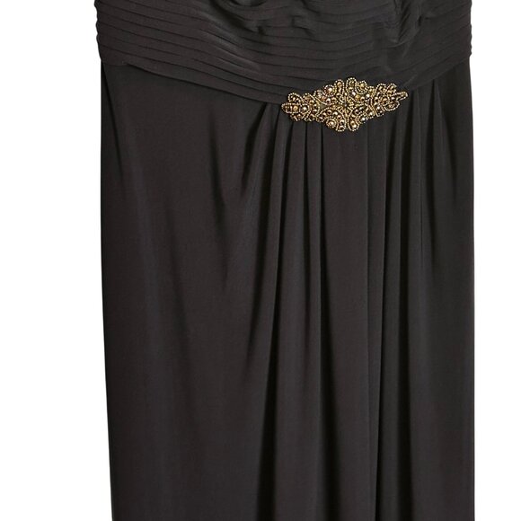 Alex Evenings SZ 8 Sleeveless Maxi Dress With Embellished Waist Draped Neck Navy - Picture 7 of 14